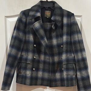 Elegant Blue and Gray Plaid Women's Blazer
